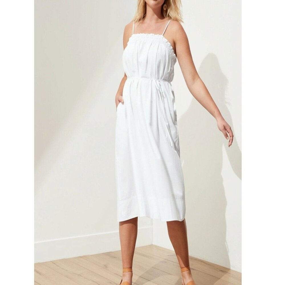 NWT Banana Republic White Lined Cotton Poplin Midi Tank Sun Beach Resort Dress L